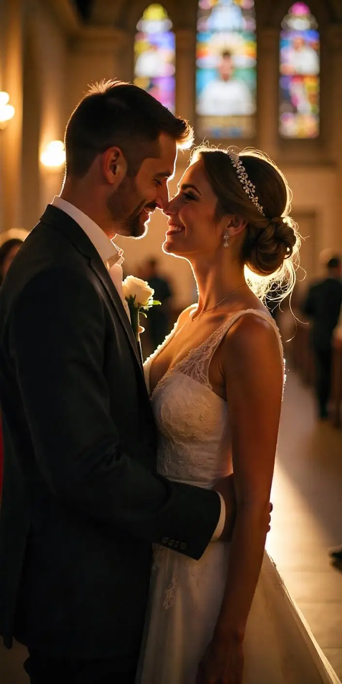 Pareja revisando las fotos y mensajes subidos por sus invitados